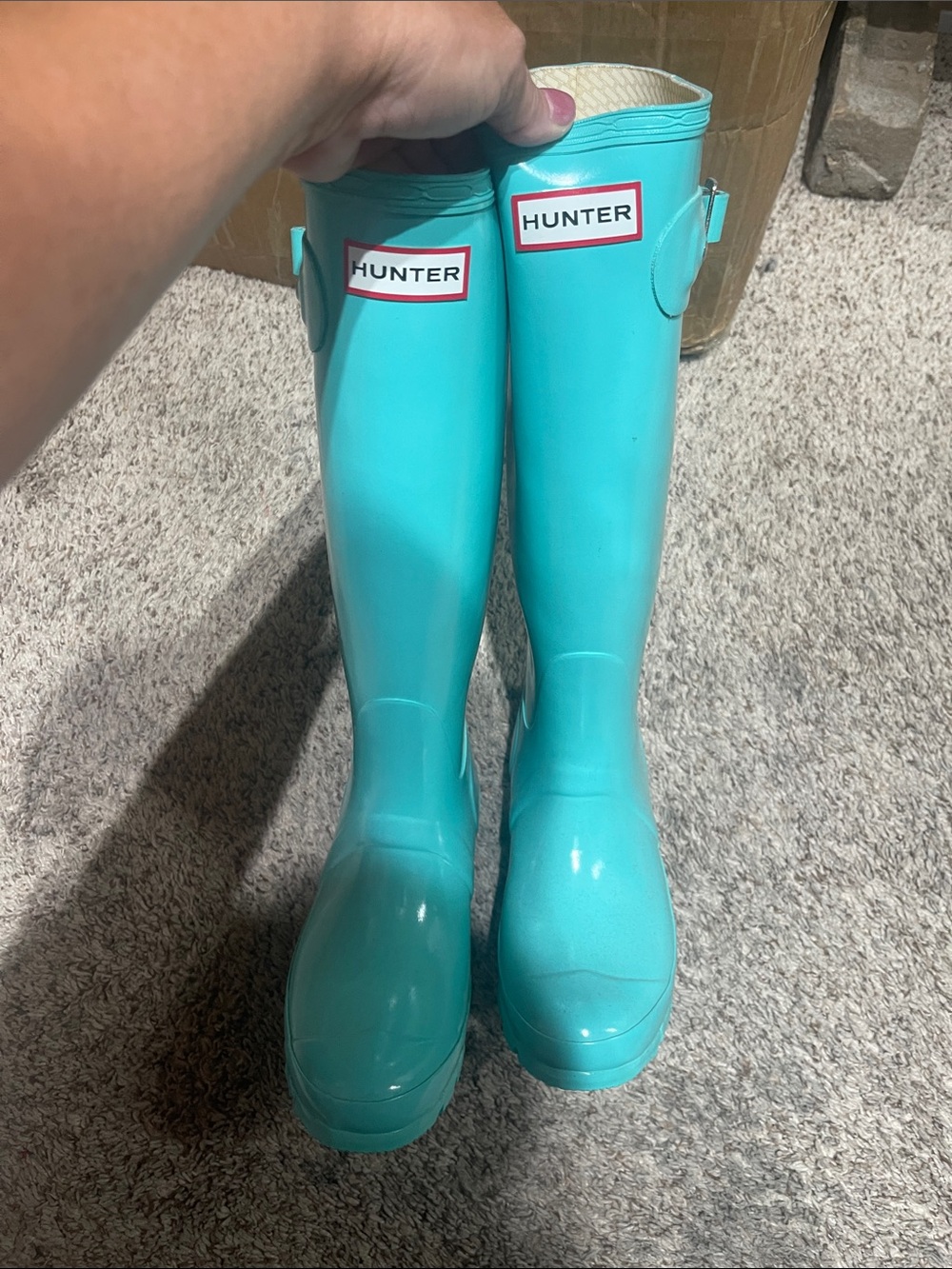 Hunter Tall Gloss Rain Boots in Turquoise